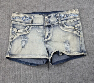 Vintage Sky Bottoms Denim Shorts Women 9 Micro Western Sequin Rodeo Festival 70s